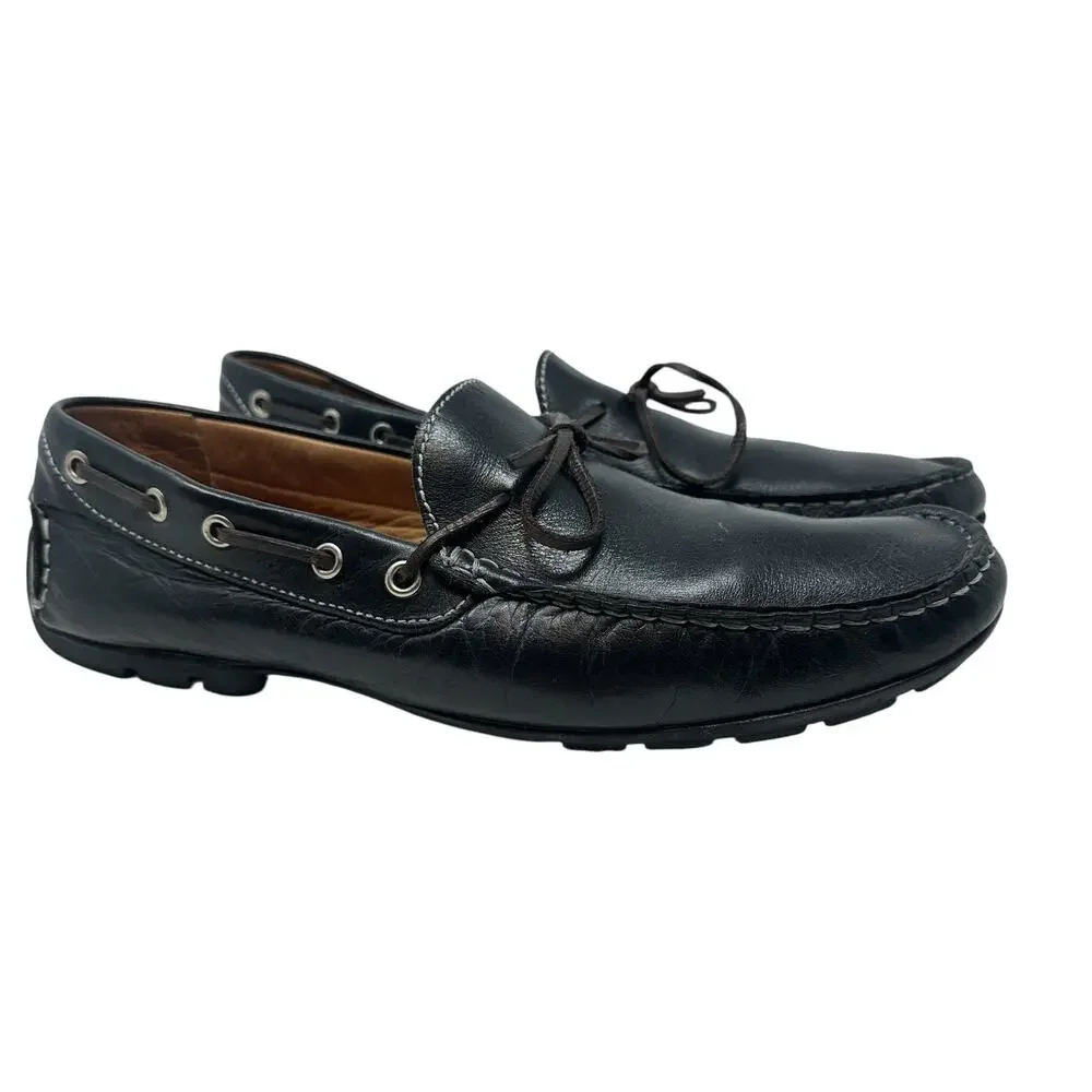 Peter Millar Pebbled Leather Driver Moc Loafers Black Driving Shoes‎ Men's 9M